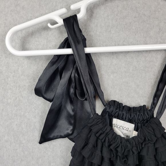 Franccesca Bellini Black Ruffle Layered Sleeveless Mini Dress Women's Large - Picture 4 of 10